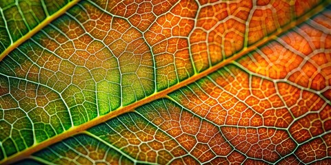 Wall Mural - Intricate macro shot of a leaf with fine network of veins resembling botanical structures