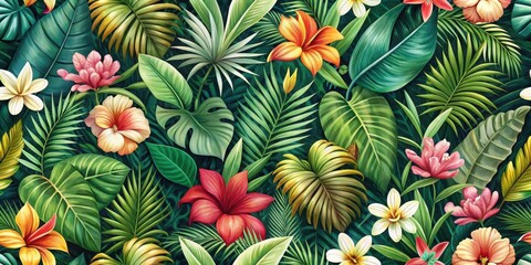  Exotic Flower Seamless Pattern , greenery, botanical,  greenery, botanical, plant