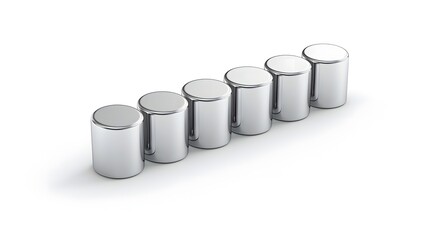 Aufkleber - Detailed view of aligned cylindrical bar magnets with smooth metallic finishes arranged in parallel formation highlighting the industrial scientific and abstract nature of the subject