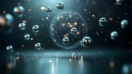 Poster - Mesmerizing abstract close up of magnetic spheres forming a captivating geometric pattern floating effortlessly against a dark minimalist background
