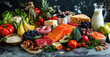 © Latthaphon - Culinary showcase fresh produce and seafood kitchen counter food photography vibrant setting close-up healthy eating concept