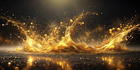 glowing gold splashes on a dark canvas, artistic, light effect