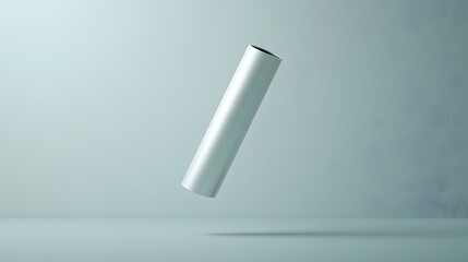 Fototapete - Matte silver aluminum tube with a blank body floating against a light grey background  Minimalist clean and simple product shot in a studio setting