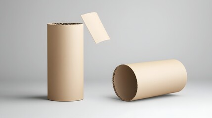 Leinwandbilder - photo of a Kraft cardboard cylinder container with a smooth matte finish floating on a plain grey background  This minimalist