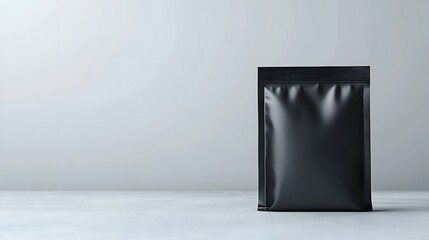 Leinwandbilder - photo of a matte black flat pouch with a smooth premium texture displayed against a light grey studio backdrop  The minimalist modern design showcases the simple