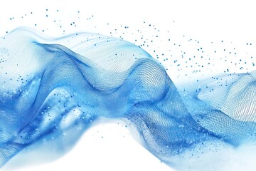 An abstract tech illustration of blue wire mesh with particles flowing from it, symbolizing modern data processing and networking, set on a white background.