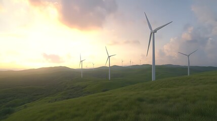 Aufkleber - A scenic wind farm on rolling green hills, showcasing renewable energy in a tranquil landscape.