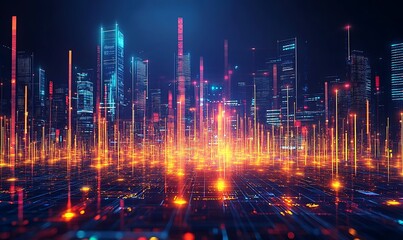 Poster - Futuristic financial hubs in a smart city, showcasing innovative economy concepts and urban development.