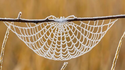 Beautifully Crafted Spider Web Adorned with Morning Dew Drops