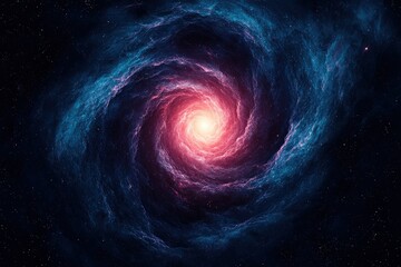 Wall Mural - Universe Expansion Dynamics Concepts. Vibrant spiral galaxy with bright core and dark cosmic background.