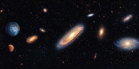 Wall Mural - Universe Expansion Dynamics Concepts. Vast galaxy cluster filled with stars and celestial bodies in space.