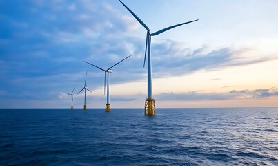 Poster - Floating offshore platform with wind turbines, showcasing renewable energy technology in marine environments.