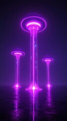 Wall Mural - three glowing purple pillars emitting light against a dark background.