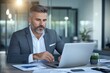 © Woodyphoto - Focused professional man modern office portrait work environment close-up midjourney concept