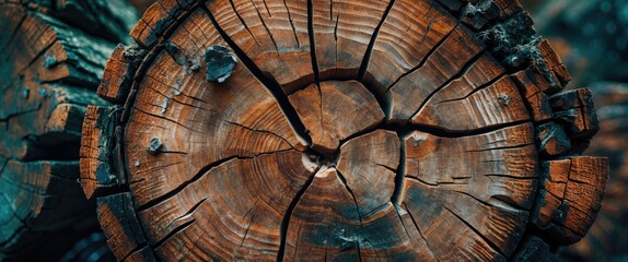 Wall Mural - wood grain texture of aged tree stump showcasing natural beauty and intricate cracks ideal for backg