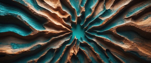 Wall Mural - abstract wood texture with intricate patterns and vibrant turquoise accents, showcasing natural beau