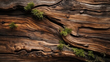 Wall Mural - textured wooden background featuring natural grains, moss accents, and intricate veining for rustic 