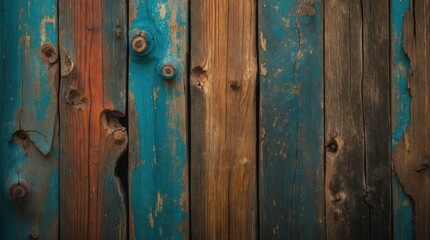 Wall Mural - colorful weathered wooden planks in vintage style creating an artistic background for rustic or crea