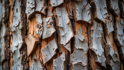Wall Mural - textured close-up of natural wood bark showcasing intricate patterns and colors of tree surface, ide