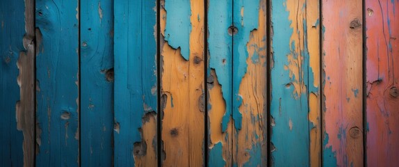 Wall Mural - colorful weathered wood texture with peeling paint for creative background design in natural and art