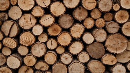 Wall Mural - natural wood log texture background with cut tree rings in various sizes creating an organic and rus