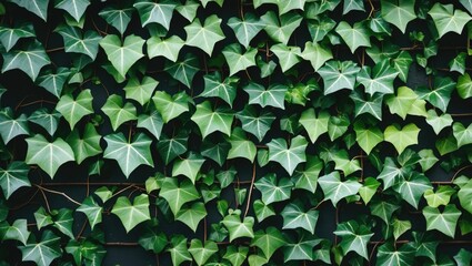 Wall Mural - green ivy leaves creating a lush vertical garden texture on a wall suitable for backgrounds or wallp