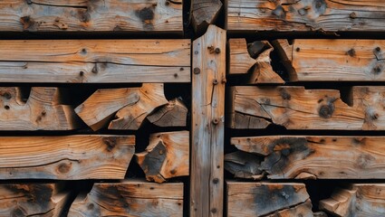 Wall Mural - abstract texture of broken wooden planks showcasing rustic details and natural warmth, ideal for des