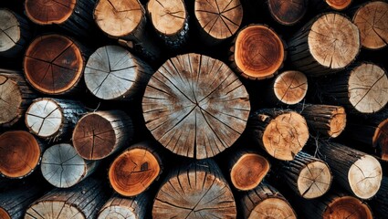 Wall Mural - wooden logs texture background viewed from above showcasing natural patterns and earthy tones for ru