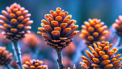 Wall Mural - Budding pine cones in vibrant detail showcasing natural beauty and texture in a serene nature setting.