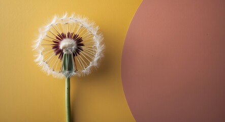 Wall Mural - vibrant yellow dandelion against bold background with soft curved shape empty space for creative tex