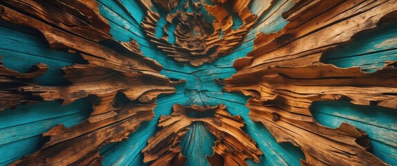Wall Mural - vibrant wood texture with intricate patterns and contrasting colors creating an artistic natural bac