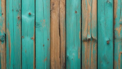 Wall Mural - close up view of textured wooden planks in mint green and natural wood tones highlighting unique pat