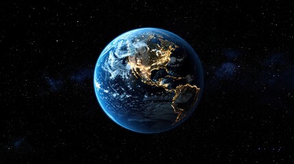 the beautiful blue earth glowing in the dark starry space