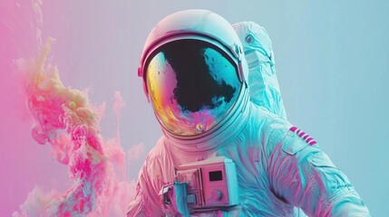Wall Mural - vibrant astronaut exploring colorful space with abstract background