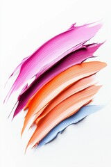 Wall Mural - ai-generated illustration of brush strokes of pink, orange, and blue paint on a white background