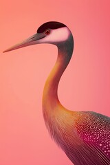 Wall Mural - ai-generated illustration of a crane with intricate patterns on a vibrant pink background