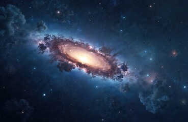 Fototapete - Vibrant milky way galaxy with glowing stars and space dust clouds. Abstract cosmos illustration of supernova in dark night sky. Space background graphic with astral light and planet cloud clusters.