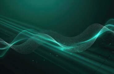 Poster - Abstract dark green flowing dotted waved lines. Futuristic digital modern tech design. Smooth, elegant dynamic stylish motion with light flares, curves. Contemporary dark computer cyberspace