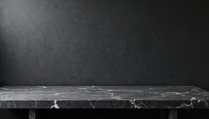 Aufkleber - Elegant black marble table countertop on dark wall background, perfect for product placement. High quality photo with copy space, grunge texture, minimalist design. Modern style for interior