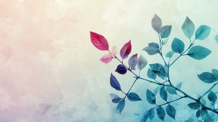 Poster - Artistic display of branches with leaves in soft gradients of color highlighting nature's beauty