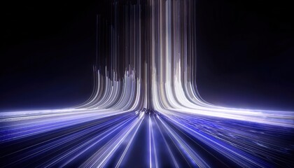 Leinwandbilder - futuristic glowing data stream in a dark digital void, abstract neon light trails forming a vertical energy flow, sci-fi design for technology themes