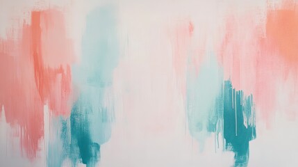 Aufkleber - Dynamic brush strokes create a soft canvas with subtle hues of coral and teal in an abstract art piece