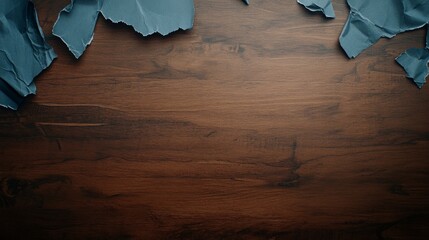 Leinwandbilder - Close view of torn notebook paper resting on a wooden desk under soft natural light, showcasing rough edges and grain with ample copy space on the left side
