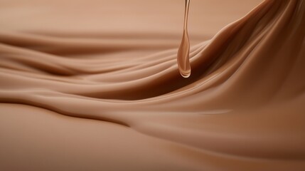 Poster - A gold pipette delicately releases a single droplet of serum onto a smooth beige surface, highlighted by soft light for a glossy and luxurious look