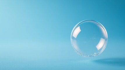 Leinwandbilder - An oxygen bubble rises gracefully through clear water, highlighting delicate light patterns. The soft gradient blue backdrop enhances the dynamic feel of the composition