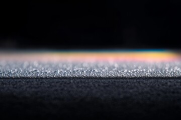 Poster - Tiny air bubbles ascend elegantly through clear water, illuminated by light breaking into rainbows, set against a contrasting black backdrop for a captivating effect