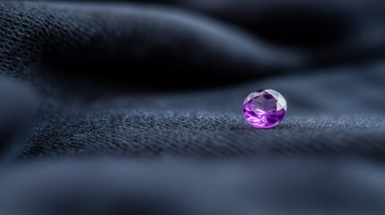Leinwandbilder - A faceted amethyst gemstone sits elegantly on a black velvet surface, its vibrant purple hues reflecting beautifully as light passes through its intricate cuts
