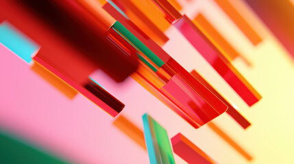 Wall Mural - quantum computing and creativity, vibrant abstract visualization of colorful geometric shapes in mot