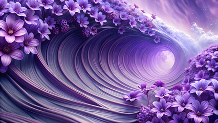 Wall Mural - Seamless Violet Flowers Background with Tidal Wave Texture. Perfect for: Abstract designs, energetic branding, artistic backgrounds