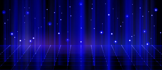 Wall Mural - ai data lines on digital blue grid with glowing nodes on dark background. future technology network 
